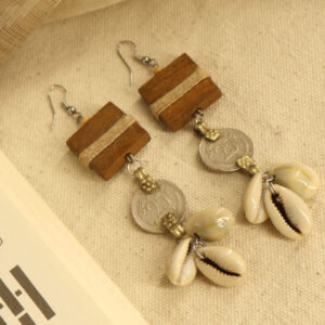 Wood & Repurposed Coin Earring