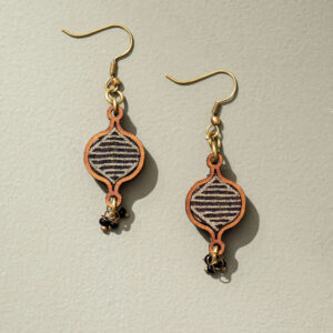 Black Festive Upcycled Fabric and Repurposed Wood Earrings