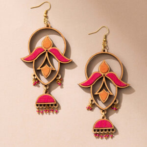 Pink and Orange Festive Upcycled Fabric and Repurposed Wood Elaborate Danglers