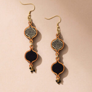 Black and Gold Festive Multi Layered Upcycled Fabric and Repurposed Wood Earrings