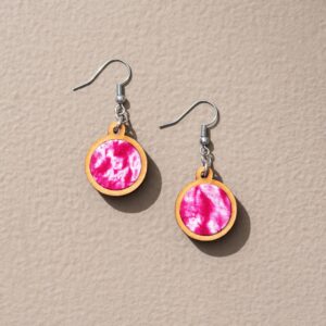 PinkTie and Dye Repurposed Wood and Fabric Danglers