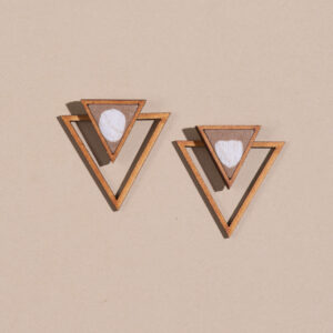 Beige Two Look in One Upcycled Fabric and Repurposed Wood Triangle Earring