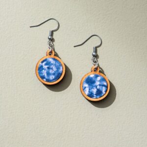 Blue Tie and Dye Repurposed Wood and Fabric Danglers