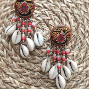 Hand Embroidered orange Earrings with cowry