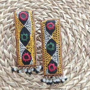 Hand Embroidered Multicolor Rectangle Earrings