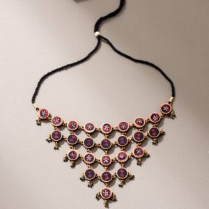 Red and Black Upcycled Fabric and Repurposed Wood Adjustable Statement Necklace