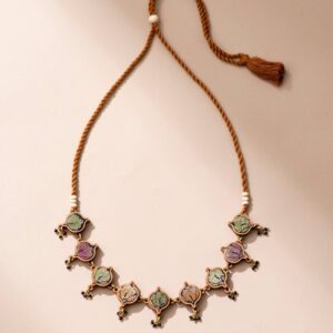 Multi-color Festive Upcycled Fabric and Repurposed Wood Choker Necklace