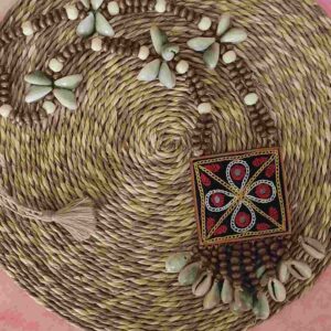 Hand Embroidered Red Pendant Necklace with Cowry String